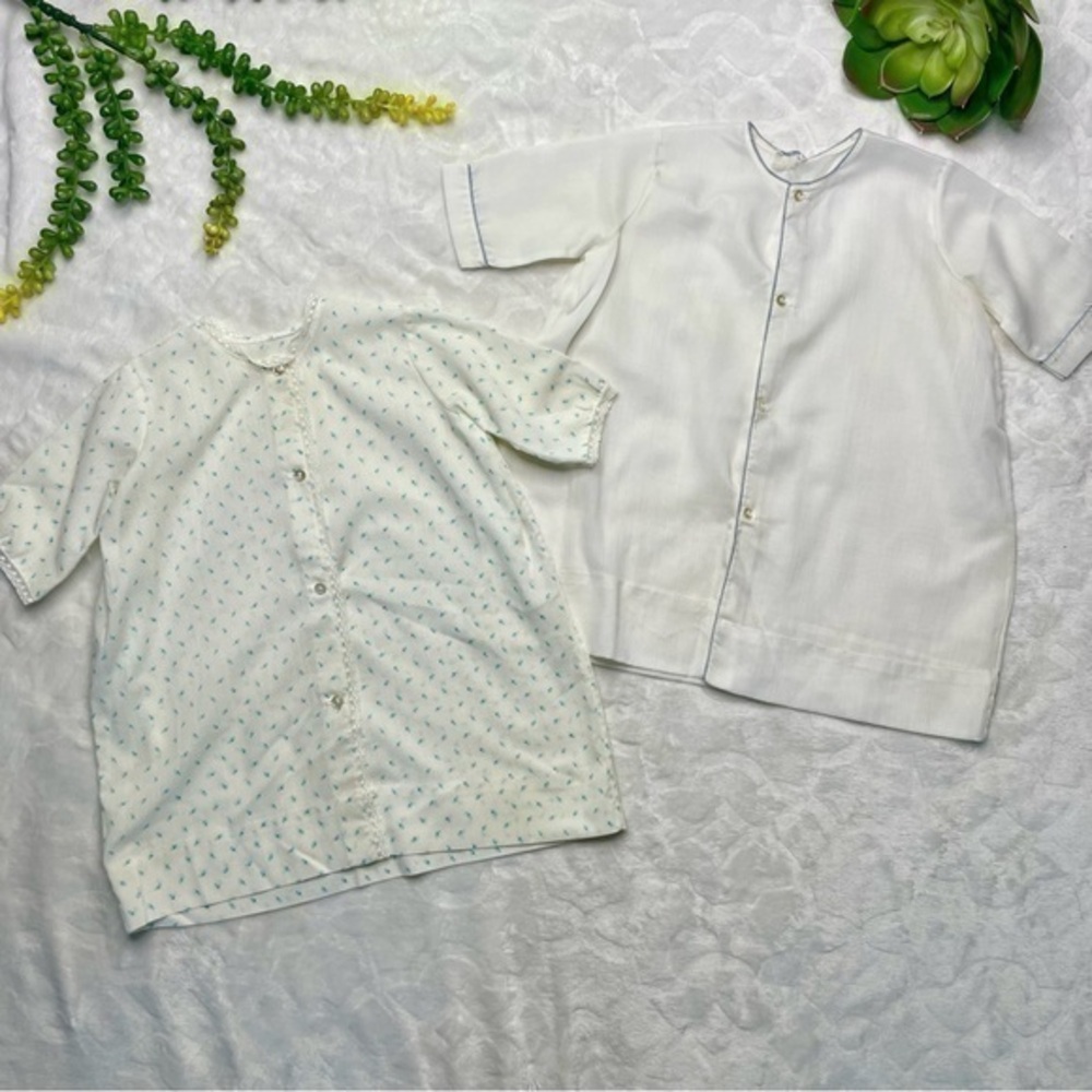 Vintage 1950s 50s Lullaby Set Bundle of Two Button Front Baby Daygowns in White